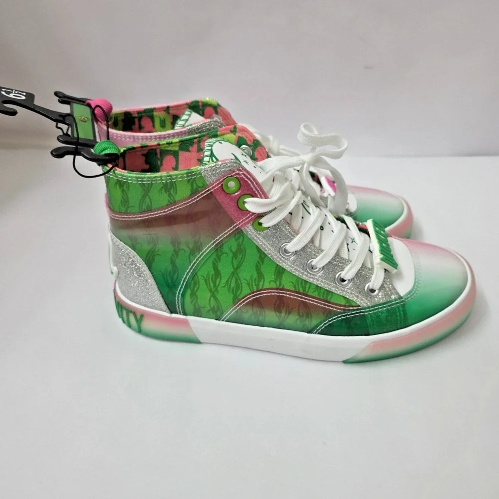 Wicked Movie High Top Sneakers Sz 6.5 Pink Green New Ground Up Elphaba Glynda - Picture 2 of 11
